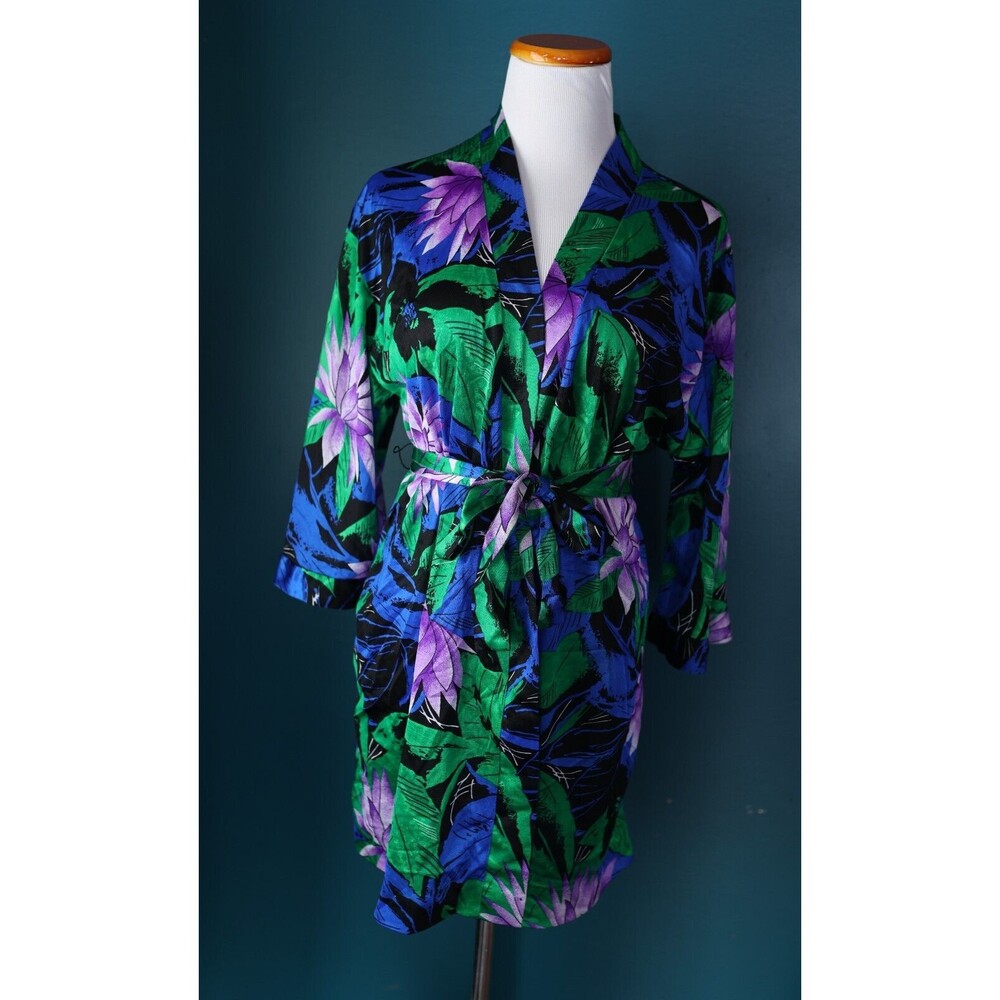 Vintage 60s Tropical Floral Roxanne Bathing Suit Kimono Style Nylon Robe USA
